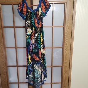 Flying Tomato Multi Color Tropical High Low Patterned Dress